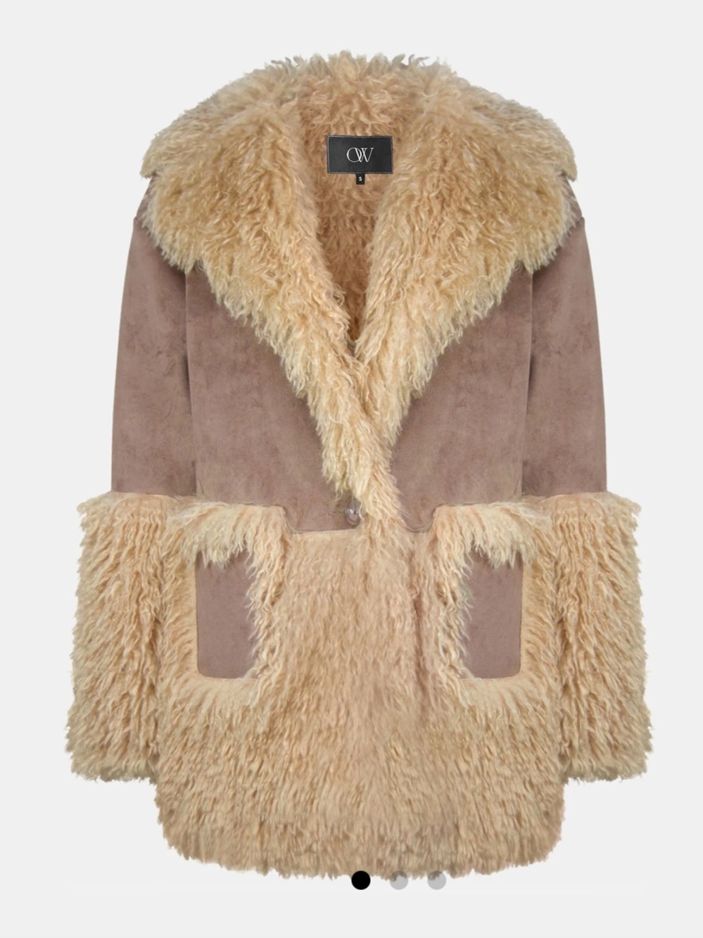 Teddy Shearling Coat in Beige with Plush Trim
